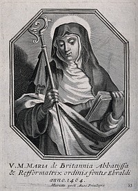 The blessed Mary of Brittany. Line engraving.