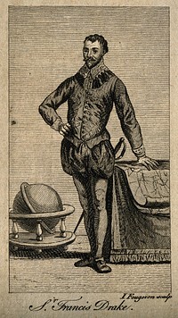 Sir Francis Drake. Line engraving by J. Fougeron.