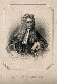Sir Isaac Newton. Stipple engraving by T. Phillibrown after Sir G. Kneller, 1720.