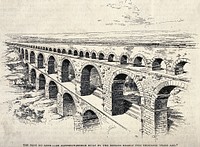 The Pont du Gard, a Roman aqueduct/bridge, France. Process print.