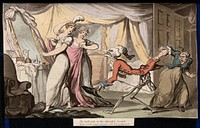 The dance of death: the coquette. Coloured aquatint after T. Rowlandson, 1816.