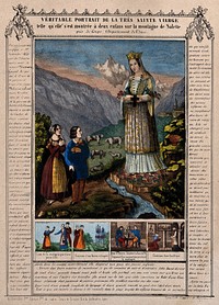 Saint Mary (the Blessed Virgin) as Virgin of La Salette. Coloured lithograph.
