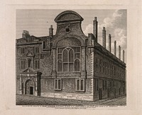 Sion College, London Wall London: the north front. Engraving by W. Wise, 1815.