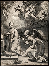 The Annunciation to the Virgin. Engraving by Hendrik Goltzius, 1594.