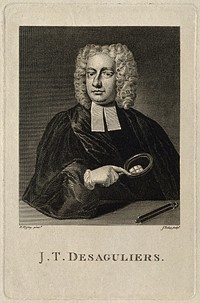 Jean-Théophile Desaguliers. Line engraving by J. Tookey after H. Hysing.