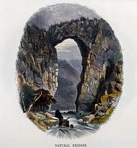 Geography: rock bridge formed by erosion. Coloured wood engraving by C. Whymper.