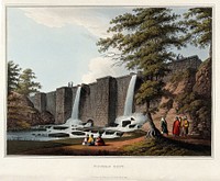 A dam in Asia. Coloured aquatint, 1812.