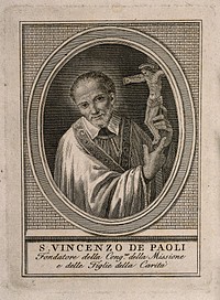 Saint Vincent de Paul. Line engraving.