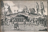 A funeral procession in China: the cadaver is carried in a palanquin. Engraving by J.B.M. Poisson after P.  Sonnerat.