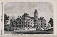Crossley Orphan Home and School, Halifax, Yorkshire. Wood engraving by Walmsley, 1865, after W.G. Smith after Paull & Ayliffe.