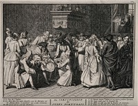 A Portugese Jewish circumcision ceremony. Engraving, 1741, after B. Picart, 1722.