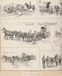 Boer War: five sketches of the ambulance service and Langman Field Hospital within the Orange River Colony. Pen and ink drawing by Oliver Paque, 1900.