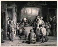 A boy arrives late into a room where the master and other boys are already present. Engraving by J.T. Smyth after W. Mulready.