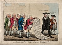 A deputation of dissolute surgeons to the Lord Chancellor. Coloured etching by G.M. Woodward, 1797.