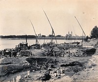 Menufia Canal, Egypt: reconstruction work to the first Aswan Dam. Photograph by D.S. George, 1910.