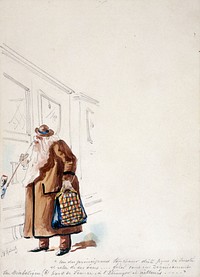 The Panama Canal: Dr Cornelius Herz, one of those responsible for its financing, gets on a train to flee France after the collapse of the company. Watercolour drawing by H.S. Robert, ca. 1897.