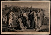 Christ's charge to Saint Peter. Engraving by T. Holloway, R. Slann and T.S. Webb, 1810, after Raphael.