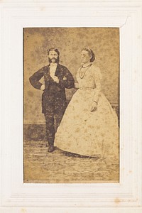 Two men, one in drag, posing as a couple. Photograph, 189-.
