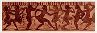 A frieze depicting dancing figures of men. Process print, 1921.