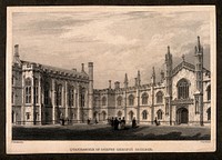 Corpus Christi College, Cambridge: New Court. Line engraving by J. Le Keux after F. Mackenzie.