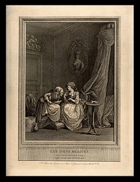 A beloved pet dog receives an enema. Line engraving by de Launay the younger after Lavrinet.