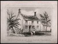 The house in Woolsthorpe, Lincolnshire, where Sir Isaac Newton was born. Etching, 18--.