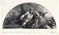 Vulcan [Hephaestus]. Engraving by C. Bloemaert after Pietro da Cortona.