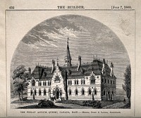 Finlay Asylum, Quebec, Canada. Wood engraving, 1870, after Stent & Lavers.