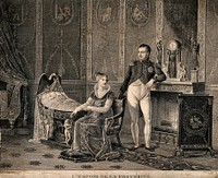 Napoléon I and Marie Louise with their new born son. Engraving by A. Godefroy after Adolphe Roehn.