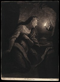 Saint Mary Magdalen. Mezzotint by J. Smith after G. Schalcken.