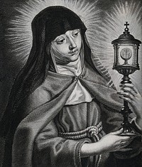 Saint Clare of Assisi. Line engraving by J. Falck.