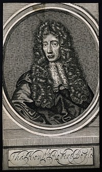 Robert Boyle. Line engraving, 1696, after J. Smith.