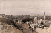 Cairo, looking west, Egypt. Coloured lithograph by Louis Haghe after David Roberts, 1849.