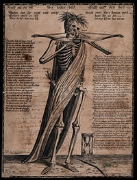A skeleton with bow and arrow. Etching attributed to Gerhart Altzenbach, 16--.