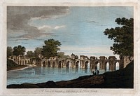 Bridge over the river Gomati at Jaunpur, Uttar Pradesh. Coloured etching by William Hodges, 1787.