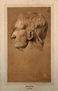 Sir Isaac Newton. Chalk drawing, 1810, after L.F. Roubiliac.