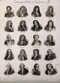Dramatists and actors: twenty portraits. Engraving by J.W. Cook, 1825.