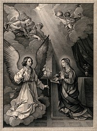 The Annunciation. Engraving by R. Strange after Guido Reni.