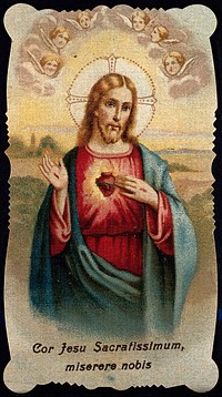 Christ showing his Sacred Heart. Process print.