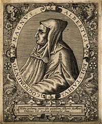 Count Albert Bollstaedt (Saint Albertus Magnus). Line engraving by T. de Bry, 1597.