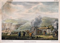 Processing of copper in Chile. Lithograph by G. Scharf, 1824, after P. Schmidtmeyer.