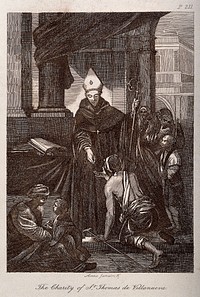 Saint Thomas of Villanova. Etching by A. Jameson after W. Stirling Maxwell after B.E. Murillo.