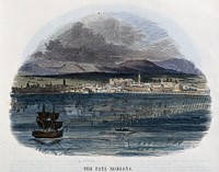 Geography: a mirage in the straits of Messina. Coloured wood engraving by C. Whymper.
