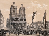 The funeral cortège of the Duke of Orleans in Paris in 1842. Lithograph after Grenier de Saint Martin and I-L. Deroy, 1842.