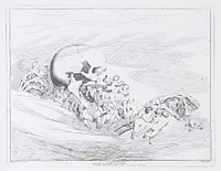The death of infants: a skeleton representing Death grabs and eats infants who die innocent of vice but unendowed with the theological virtues. Etching by B. Pinelli, 1825.