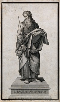 Saint Paul. Line engraving by S. Bianchi after G. Petrini after Raphael.