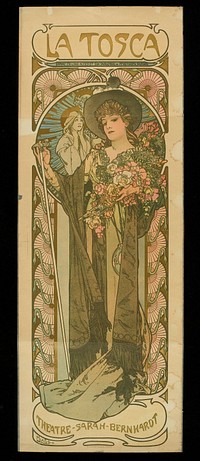 Sarah Bernhardt in the role of La Tosca. Colour lithograph by A. Mucha, 1899.