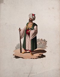 A Turkish executioner. Coloured aquatint by I.H. Clark, 1818.