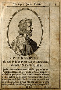 Giovanni Pico della Mirandola [Johannes Picus Mirandulanus]. Line engraving and letterpress.