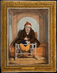 A sick man stranded on the toilet after taking a laxative. Coloured etching after J. Gillray after J. Sneyd.